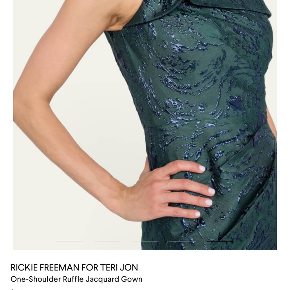 Rickie Freeman for Teri Jon Green and Blue One-Shoulder Maxi Dress